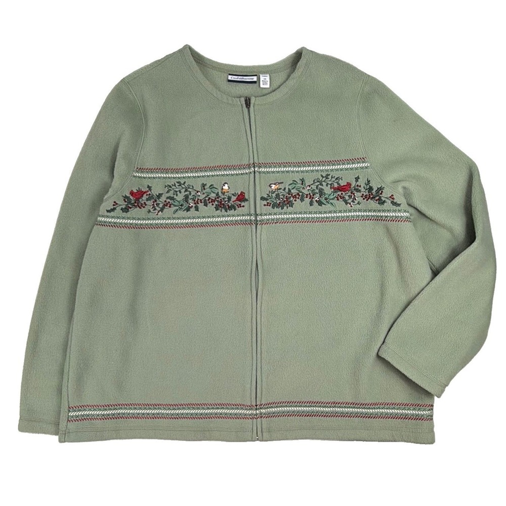 Women's Green Croft & Barrow Fleece Lightweight Embroidered Jacket Size 1x